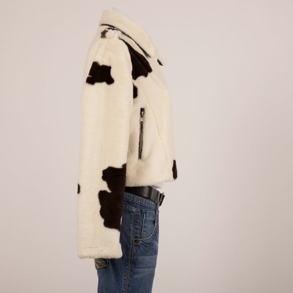 Forever 21 Cropped Faux Shearling Jacket in Ivory and Dark Brown Cow Print - Picture 5 of 6